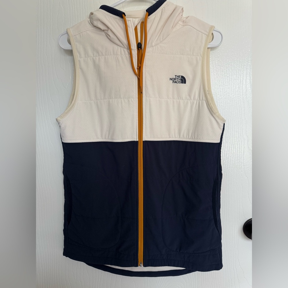 The North Face Cream and Navy Hooded Vest